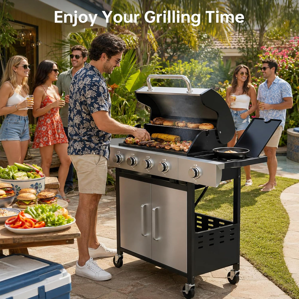 LazySunsets 4-Burner Propane Grill 49,000 BTU Stainless Steel,Silver
