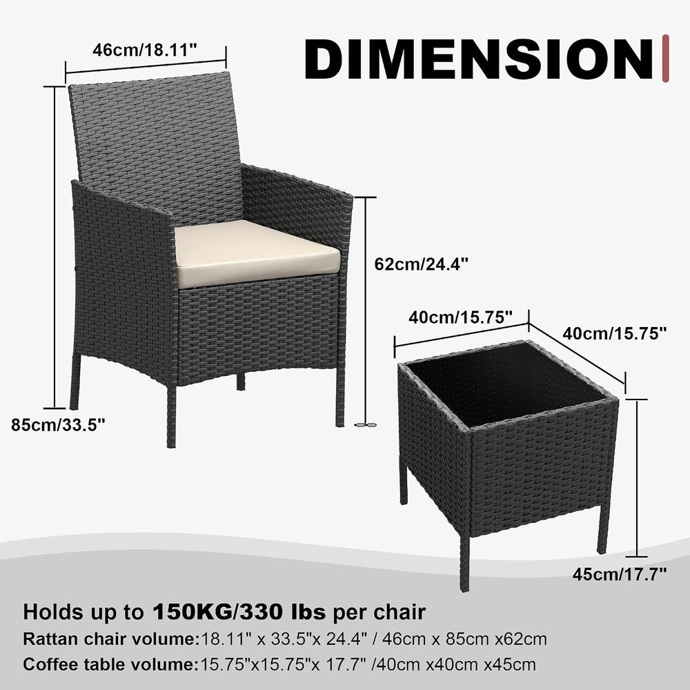3 Pieces Patio Furniture Sets, Outdoor Wicker Furniture with Soft Cushion and...