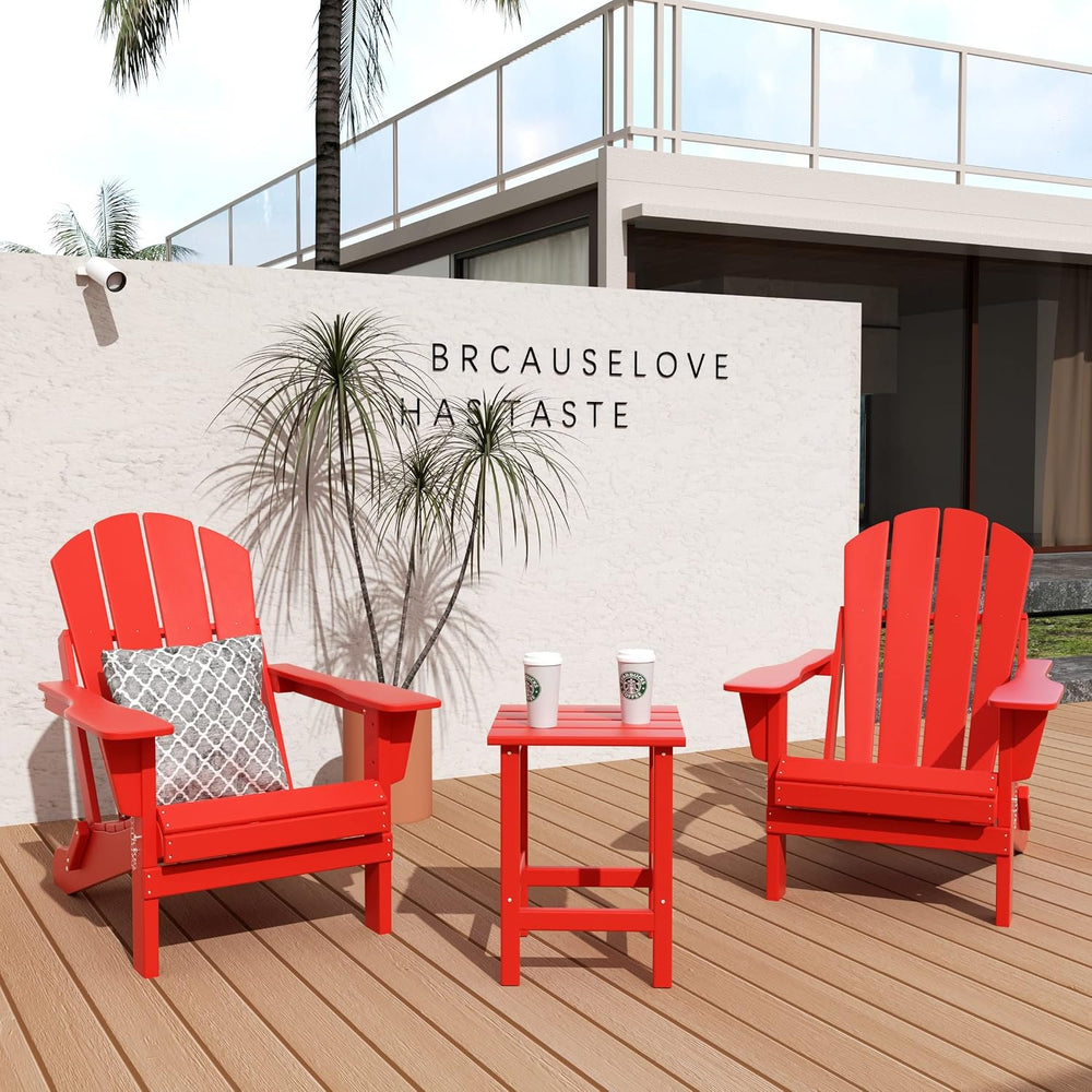 HDPE Laguna 3PC Outdoor Poly Adirondack Chair Set with Side Table, Red