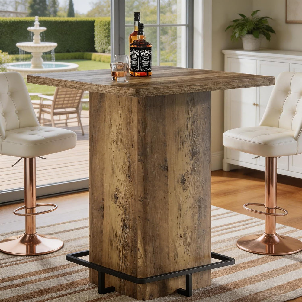 Tribesigns 39.37" Bar Height Table, Square Pub Table with Built-in Metal...