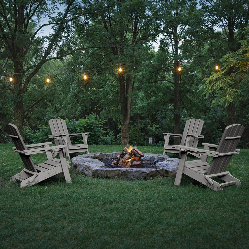 Folding Adirondack Chair Set of 4, HDPE Adirondack Chairs with 2 Cup Holder, ...