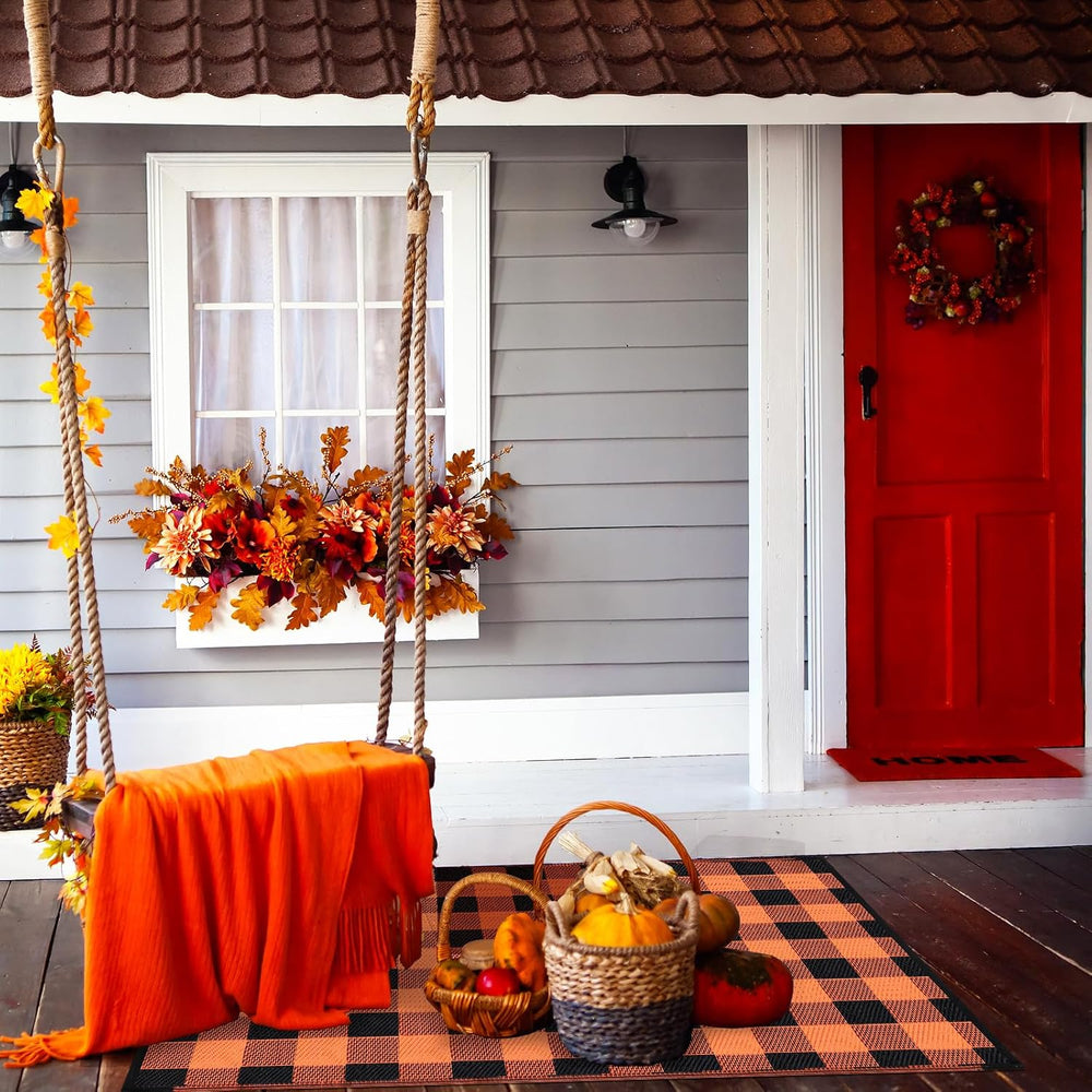 Tinideya 4' x 6' Fall Outdoor Rug, Plaid Buffalo, Orange and Black