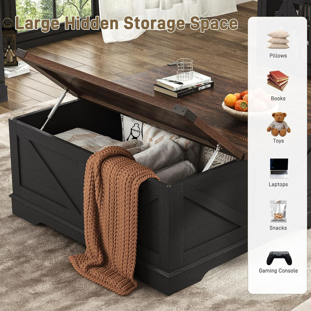 Hlivelood 40” Large Farmhouse Lift Top Coffee Table with Power Outlets and La...