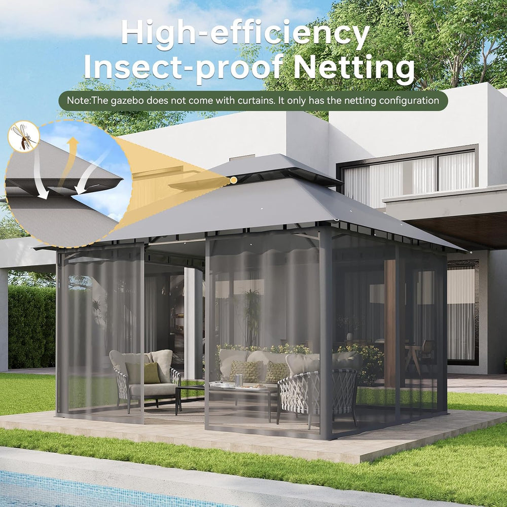 Aoxun 12x10 Outdoor Gazebo with Hanging Light, Gray