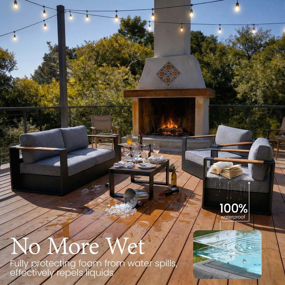 LayinSun 4 Pieces Aluminum Patio Furniture Set with Fire Pit Table