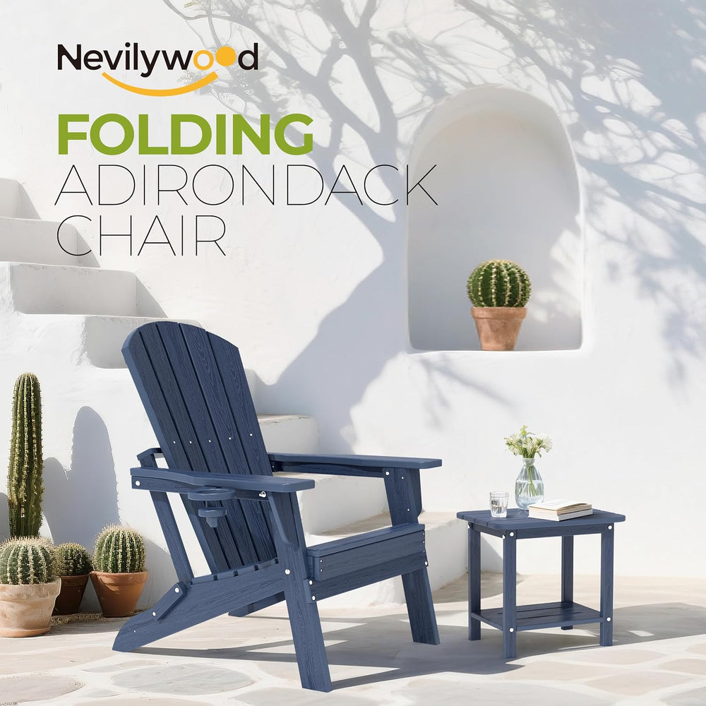 nevilywood Adirondack Chair Set of 2, HDPE Folding Outdoor Chair, Navy