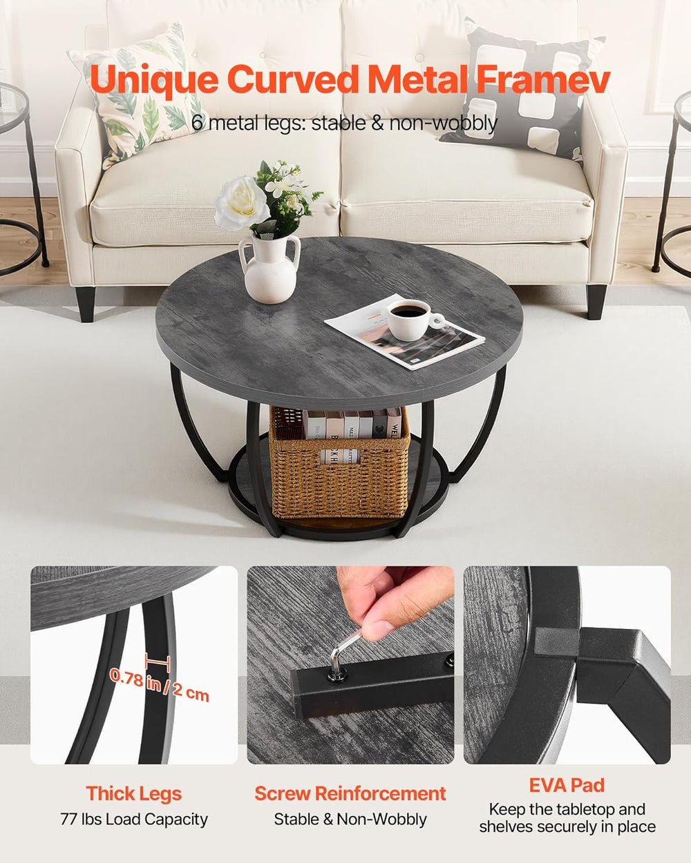 VEVOR Coffee Table, 31.5" Modern Round Coffee Table, 2 Tiers Wooden Circ...