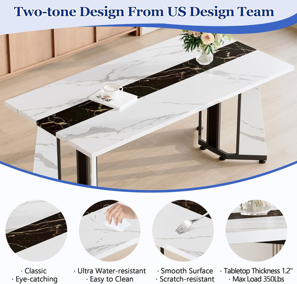 Dining Table Set for 6,White Marble 71'' Dining Room Table with Spaci...