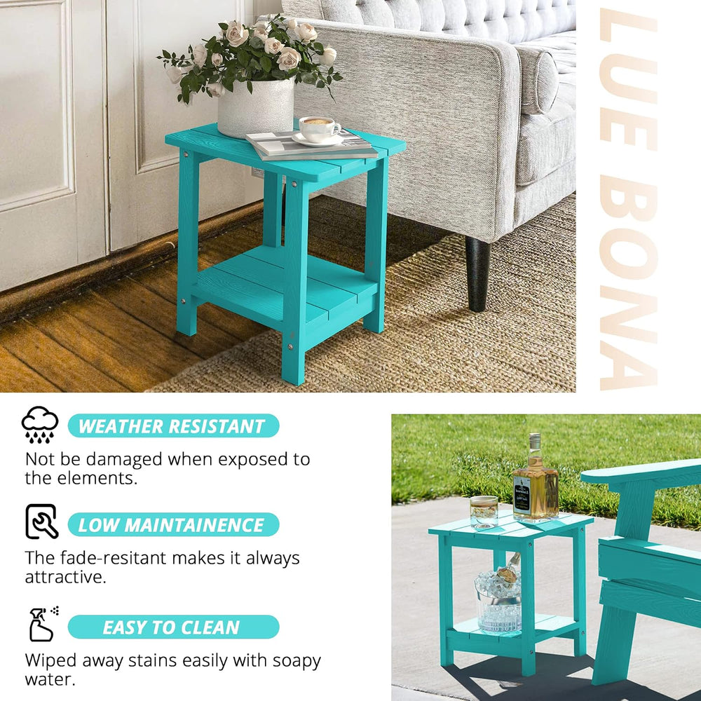 LUE BONA Adirondack Outdoor Side Table, 2-Tier Aruba Blue HDPS Patio End Tabl...