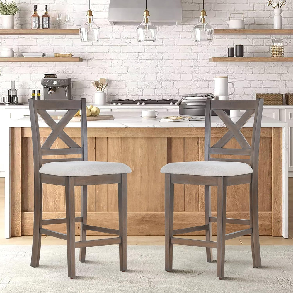 COLAMY Wooden Bar Stools Set of 2, Counter Height Bar Stools, Mid Century Mod...