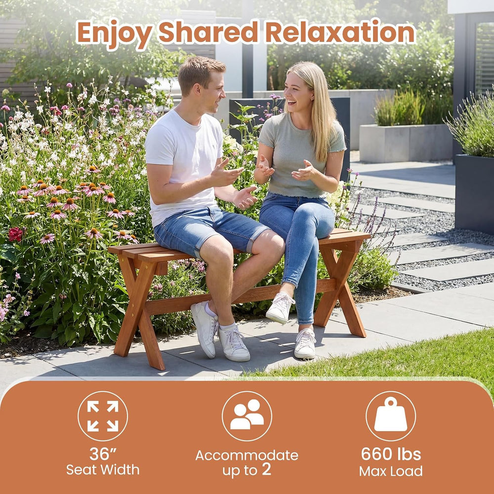 Tangkula Outdoor Wood Bench Backless, Patio Dining Bench with Teak Oil Finish...