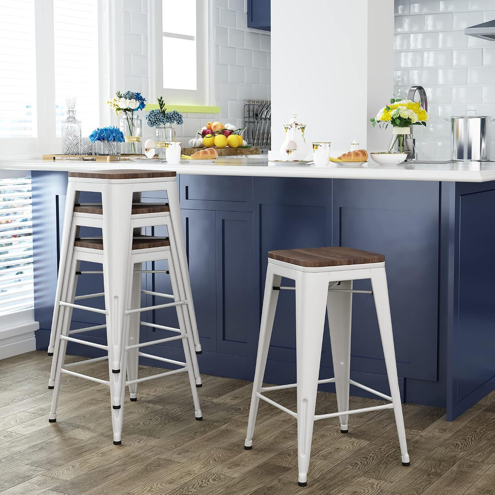 26" Backless Metal Bar Stools Set of 4 (Cream White)