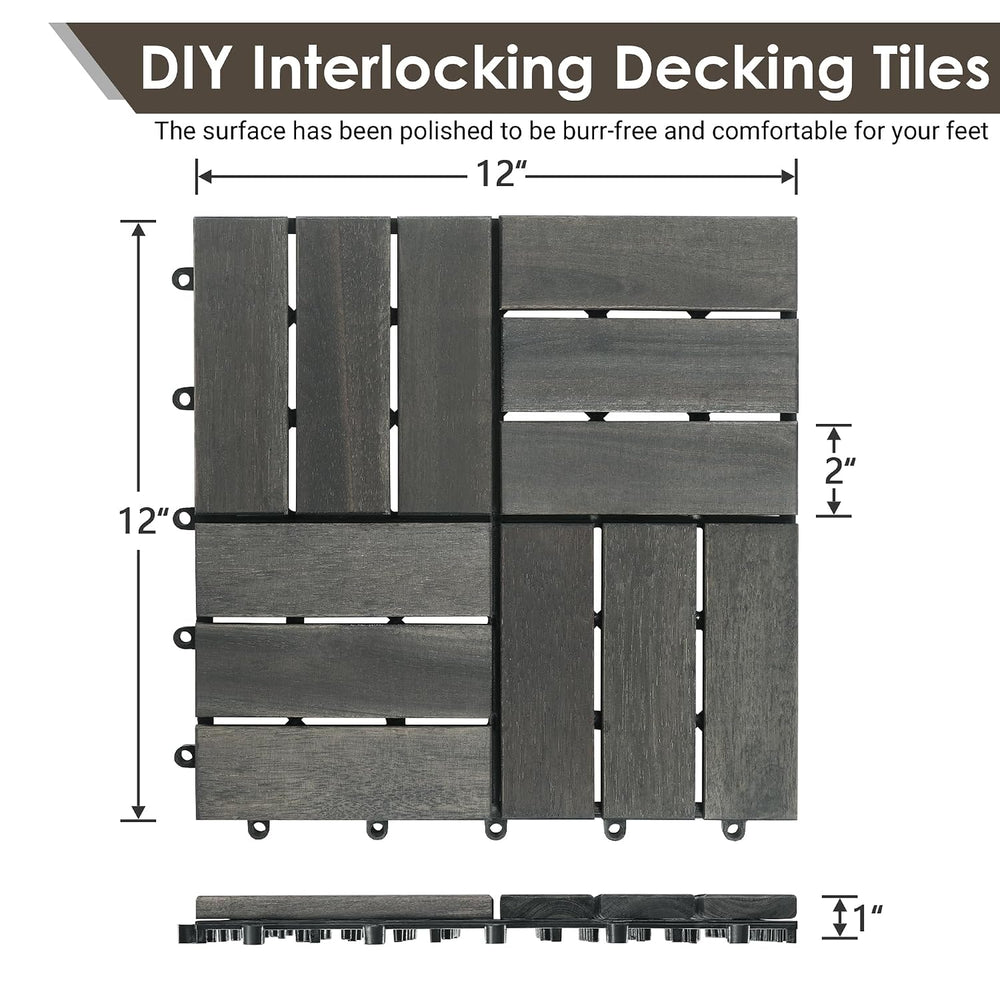 PrimeZone 54 PCS Solid Acacia Wood Interlocking Patio Deck Tiles Outdoor