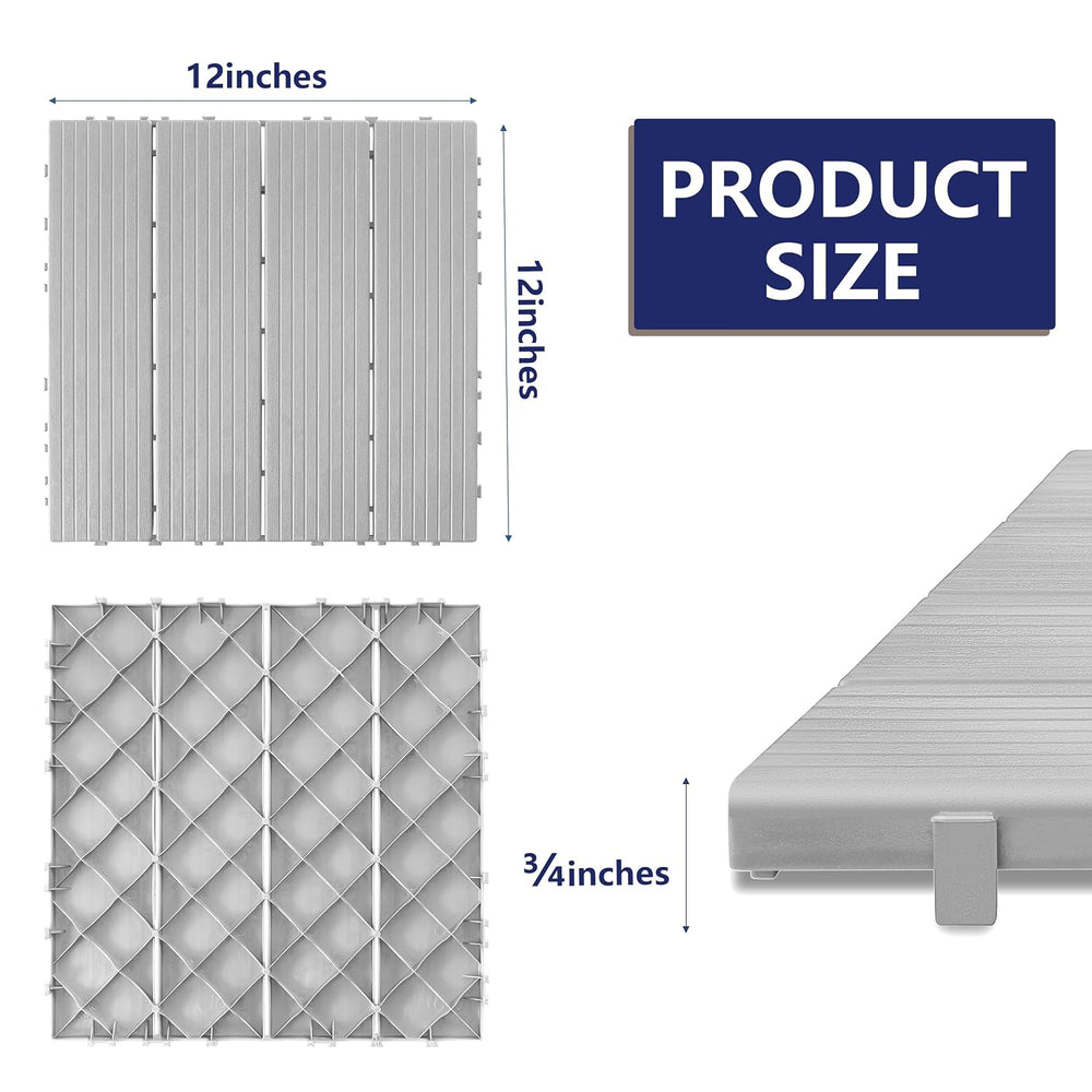 36 PCS Plastic Interlocking Deck Tiles - 12" x 12" Waterproof Indoo...