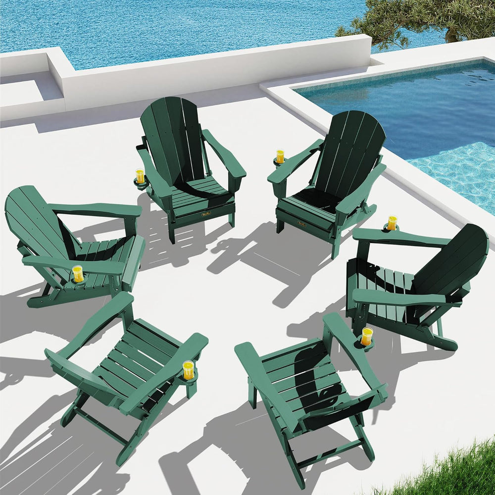 SERWALL Folding Adirondack Chair with Cup Holder, Outdoor Fire Pit - Green