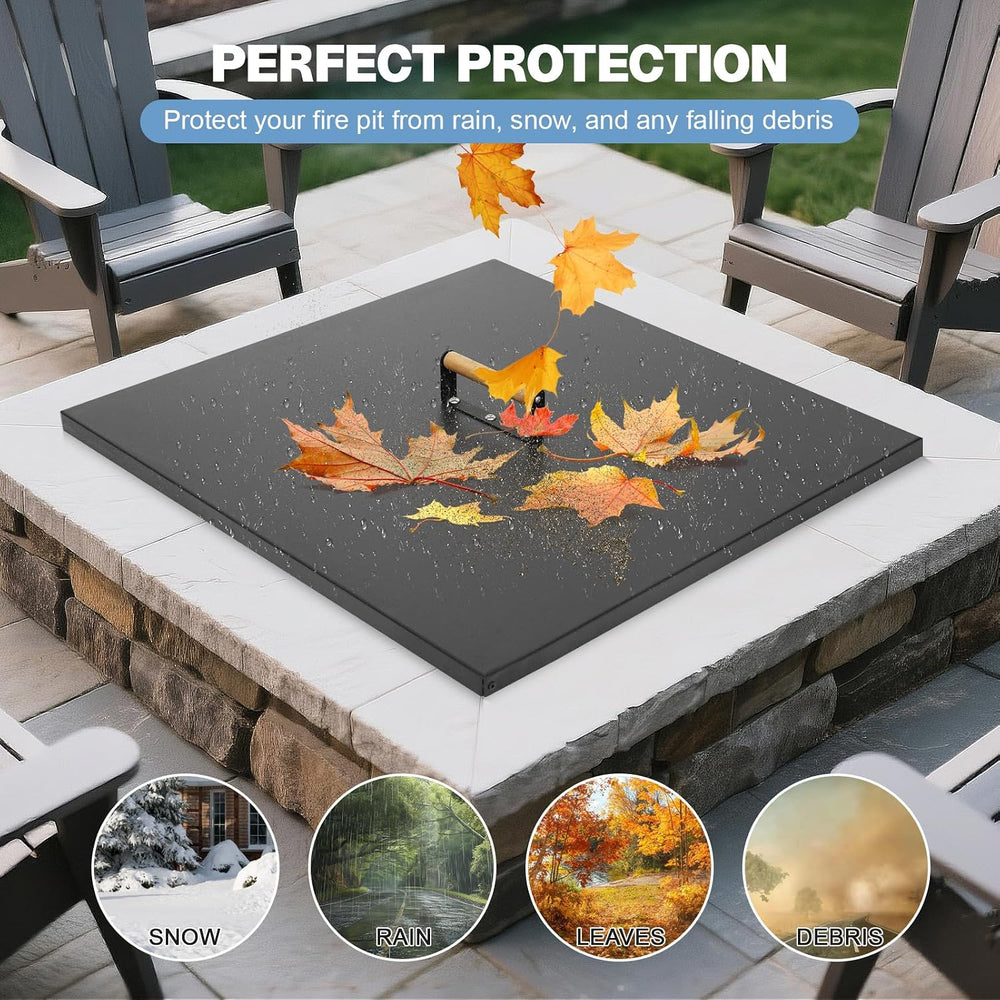 Fire Pit Lid Square 28", Heat Resistant Metal Firepit Cover