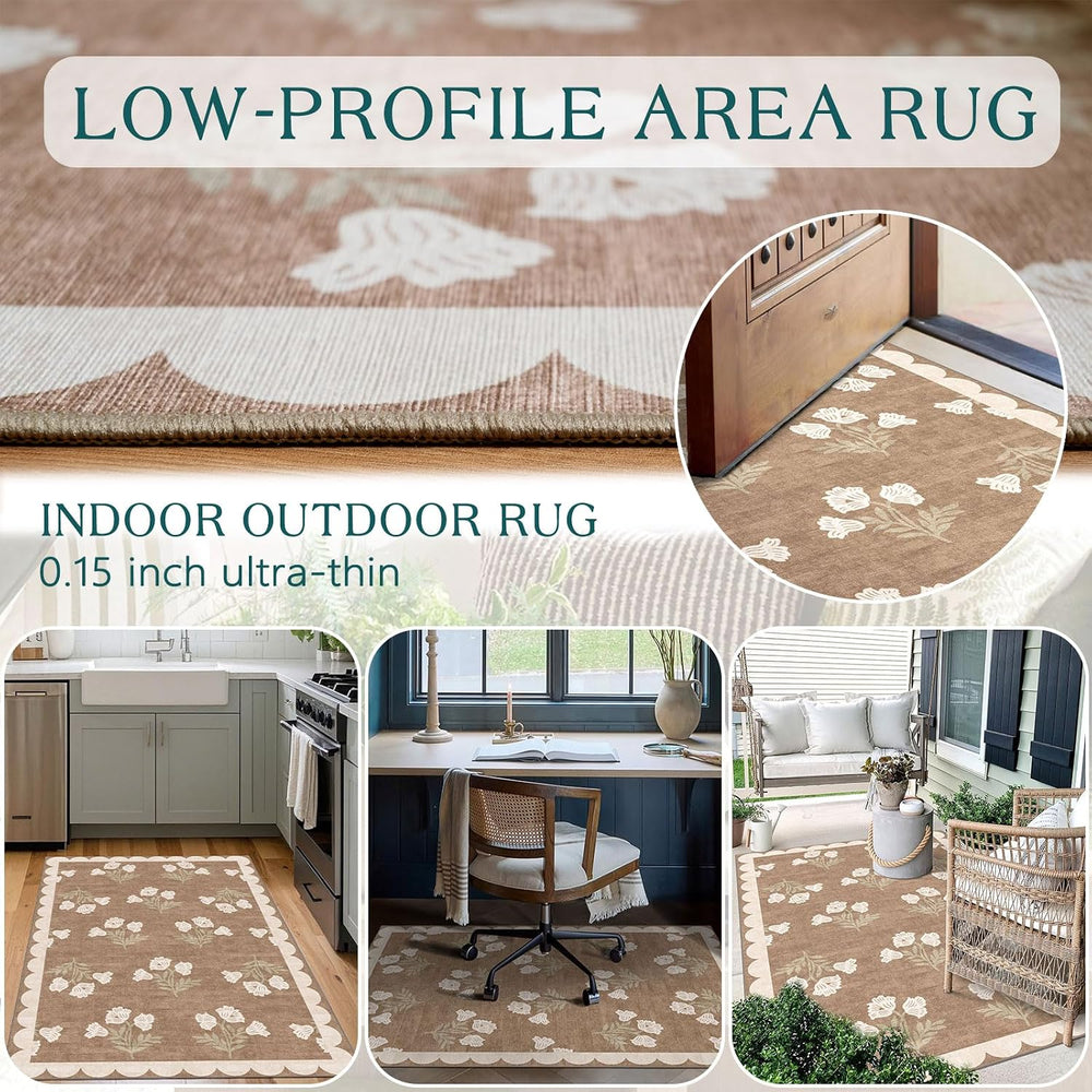 3x5 Floral Entry Rug - Small Washable Indoor Outdoor Mats for Front Door Non-...