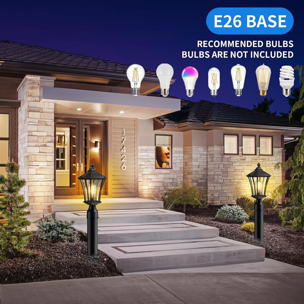 YSN 16" Outdoor Post Lights, Black Lamp Post Light Fixture, 2 Packs