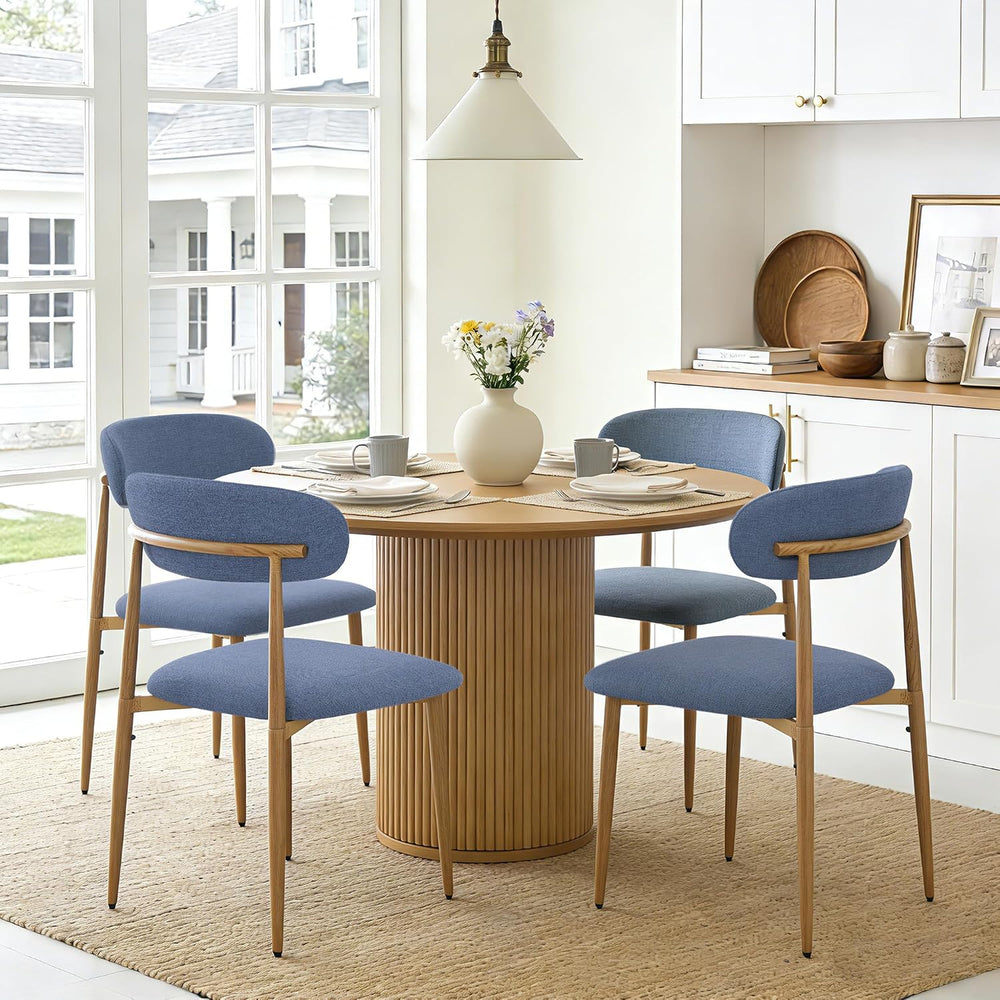 FREKEN Modern Upholstered Dining Chairs Set of 4, Mid-Century Metal Frame wit...