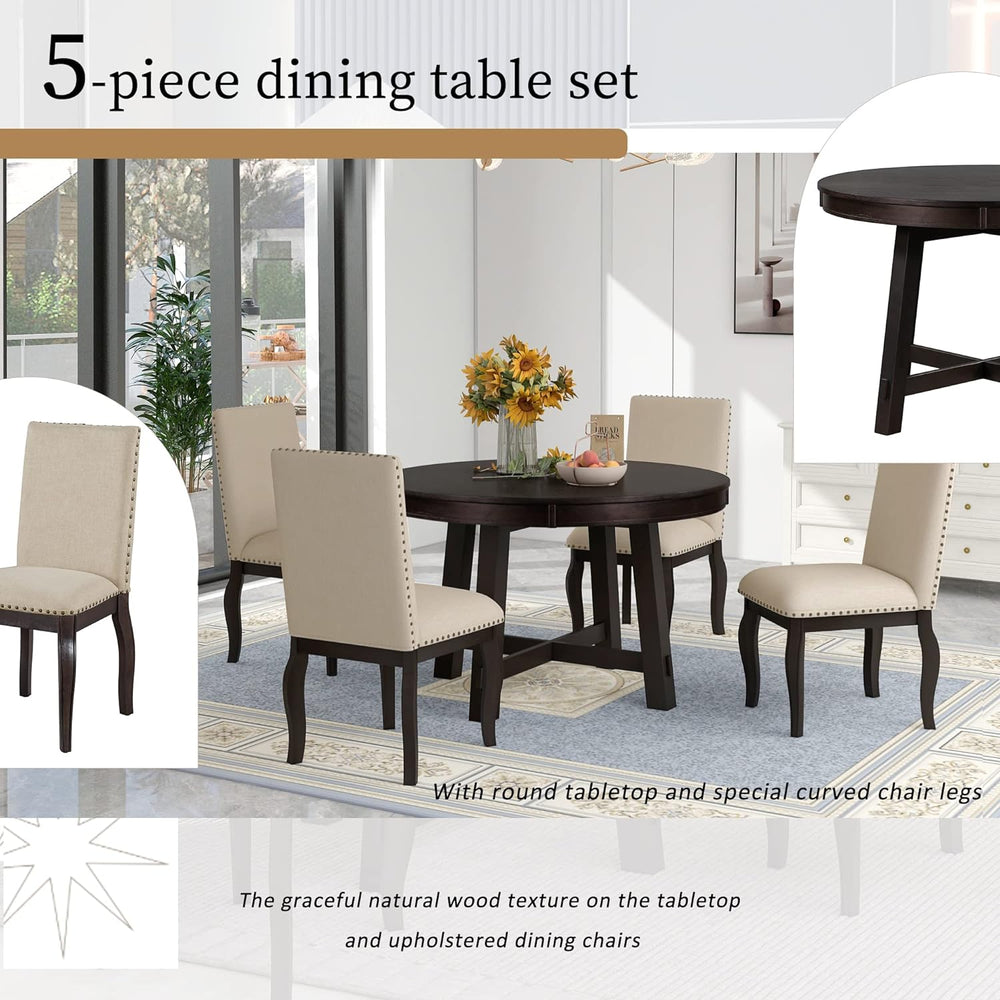 Harper & Bright Designs Round Kitchen Dining Table Set for 4, 5 Piece Far...
