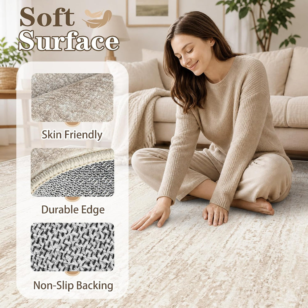 TENGTENGLINK Washable 8x10 Area Rugs for Living Room Modern Abstract Beige