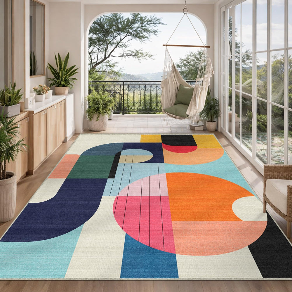 6x9 Area Rug Colorful Boho Geometric Carpet Modern Abstract Large Rug for Liv...