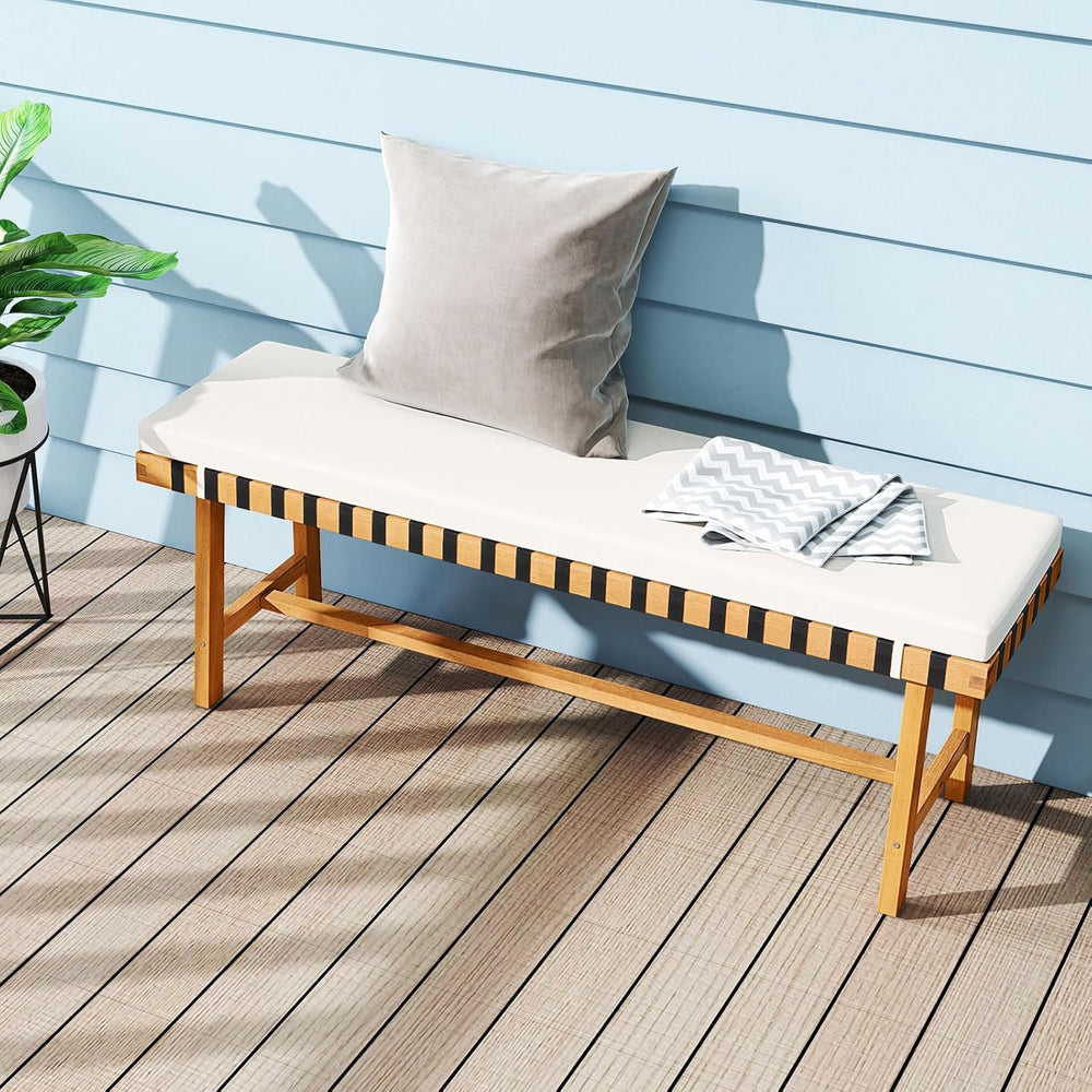 Tangkula Acacia Wood Outdoor Bench with Padded Cushion, 48" Long Dining ...