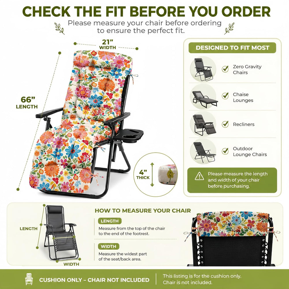 Patio Chaise Lounge Chair Cushion, Waterproof Zero Gravity Chair Cushion with...