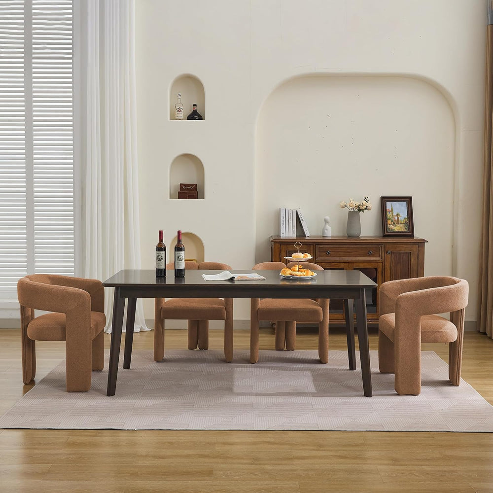 adochr Barrel Dining Chairs Set of 4,Linen Accent Chairs with Arms,Brown