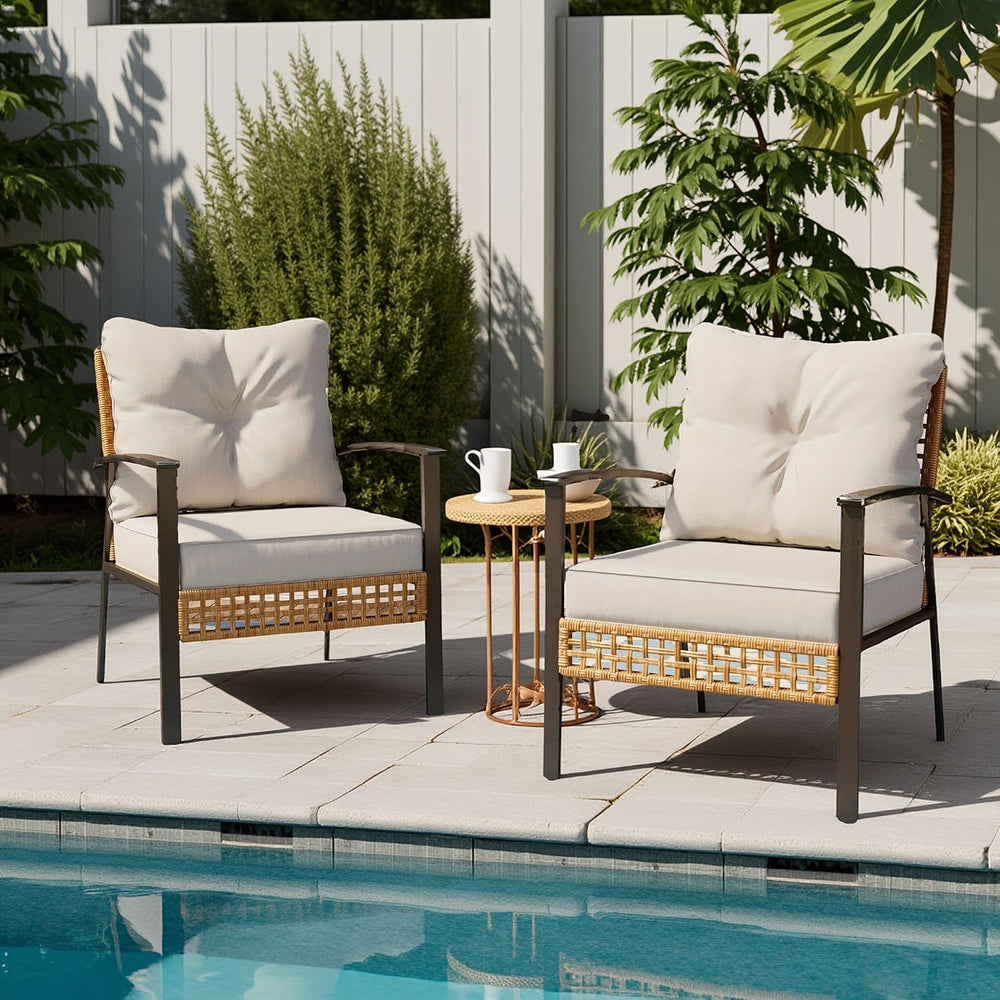 LAUSAINT HOME Outdoor Rattan Bistro Set, Patio Furniture Wicker Chairs Set of...