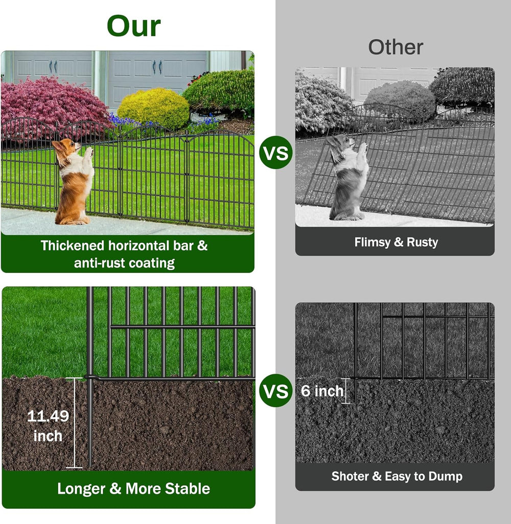 10 Panel No Dig Decorative Garden Fence 24" H x 20'L Outdoor Dog Bar...