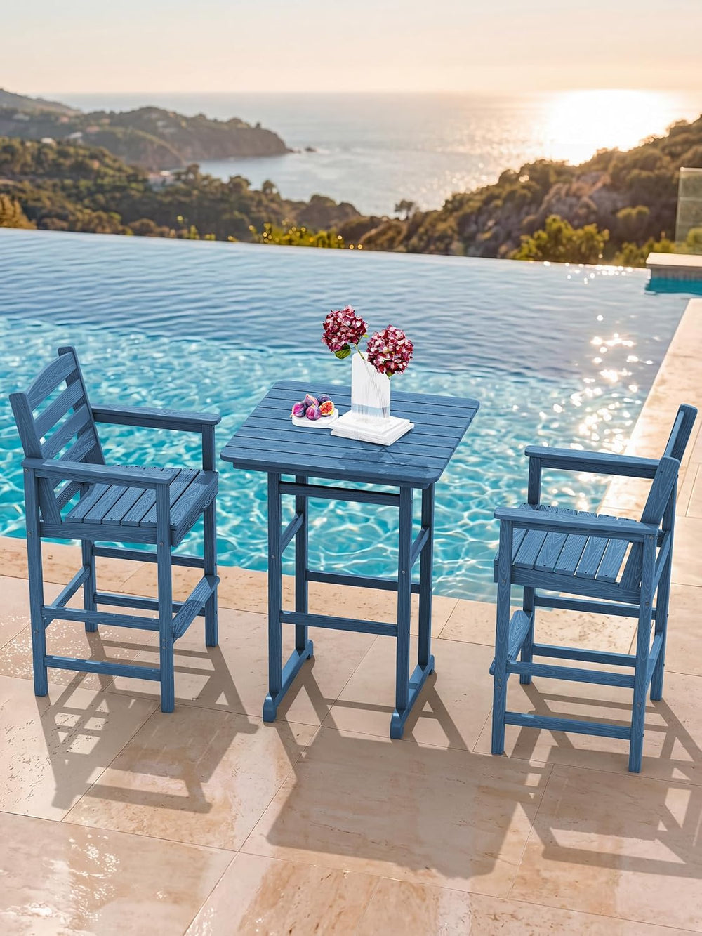 SERWALL Tall Adirondack Chairs Set of 2, Outdoor Bar Chairs,Blue