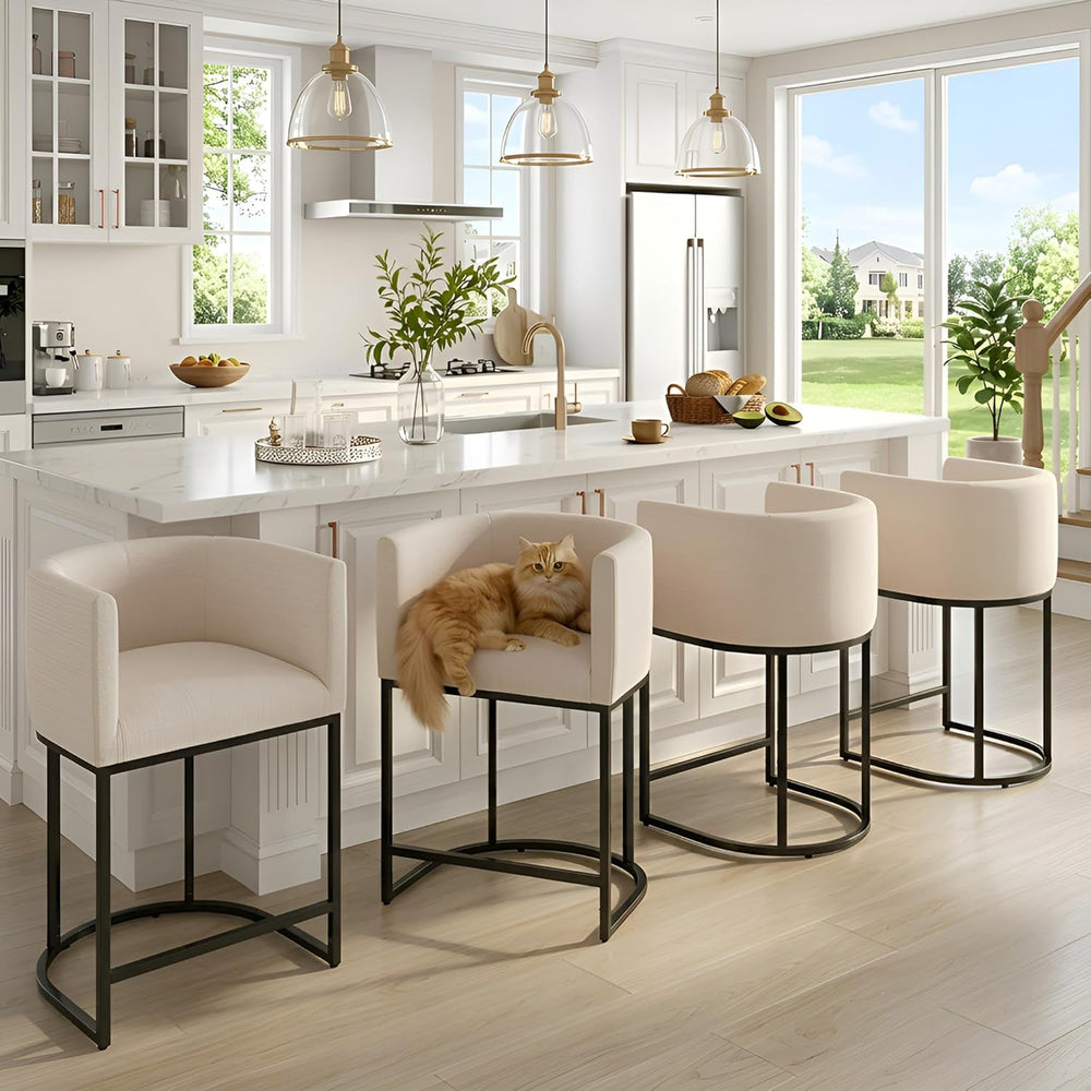 HNY Modern Counter Height Bar Stools Set of 4, 24" Linen Counter Stools ...