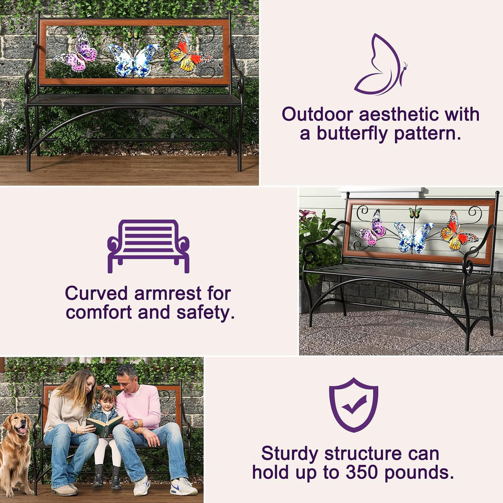 39.7" Outdoor Bench, Garden Bench, Patio Bench with Armrest, Slatted Sea...