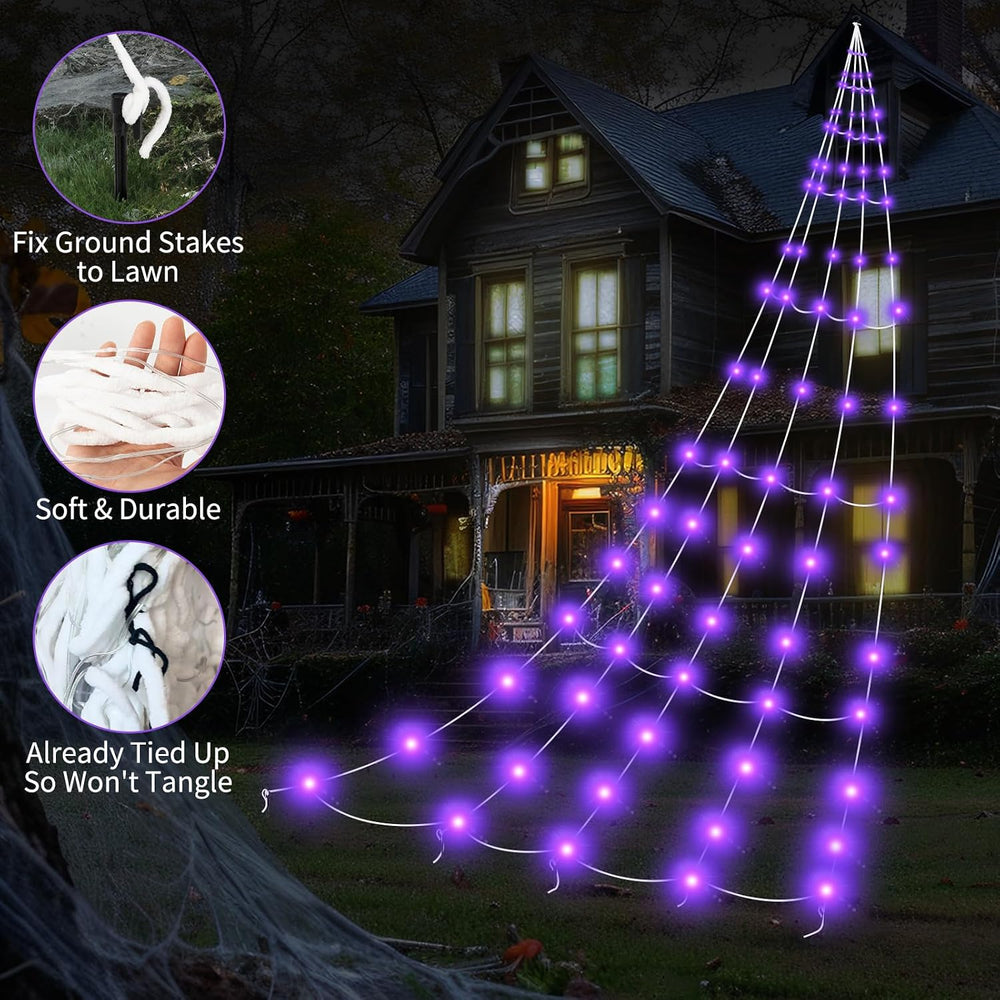 Spider Webs Halloween Decorations Outdoor Lights, 250 LED 16.4ft Halloween Sp...