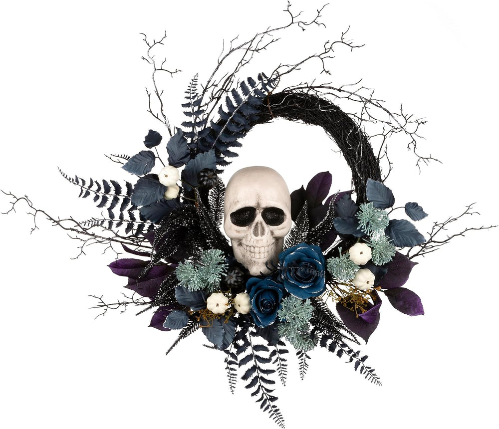 National Tree Company Artificial Halloween Skull Wreath, Black, 24inch