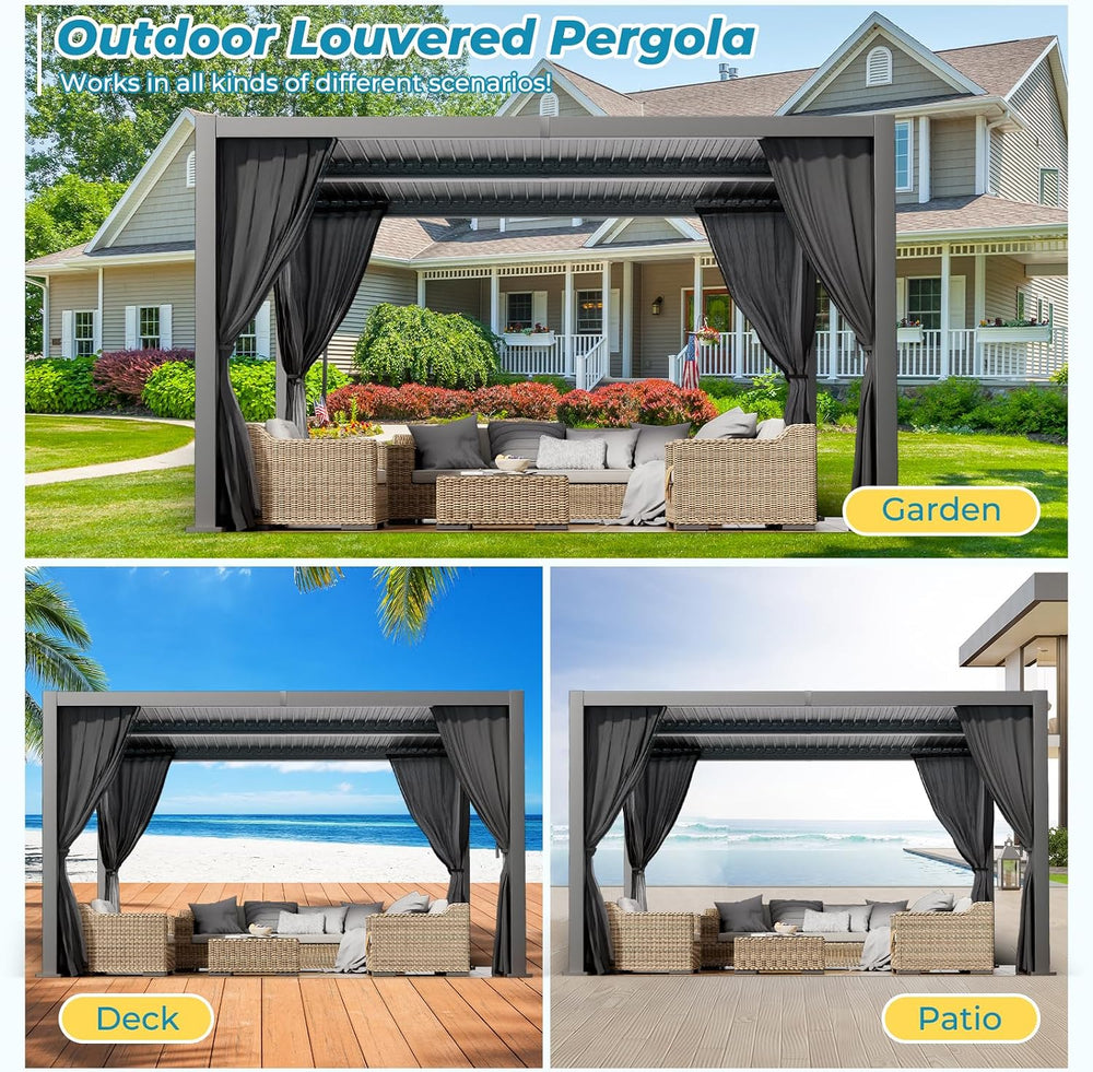 LVUYOYO Outdoor Louvered Pergola 10' x 13', Aluminum Pergola with Adj...
