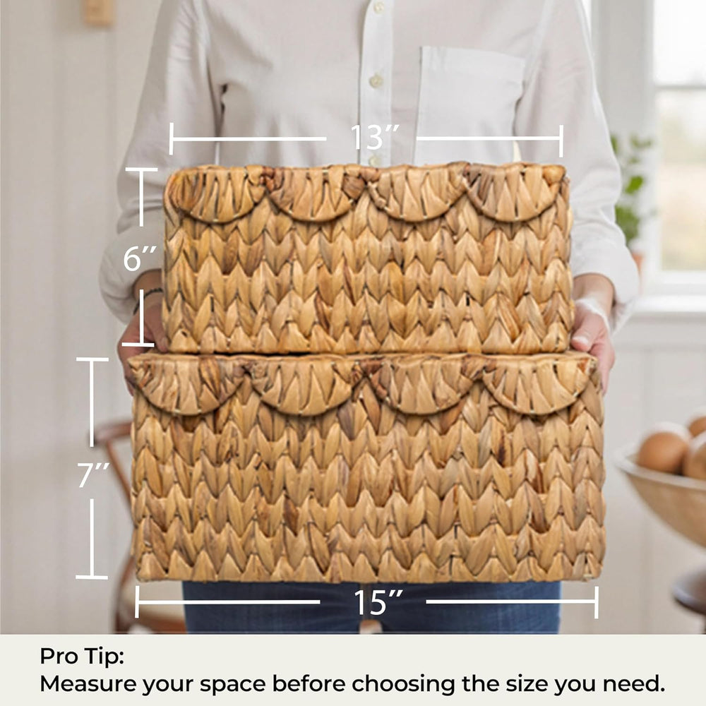 StorageWorks Wicker Storage Basket with Lid, Scalloped Wicker Baskets