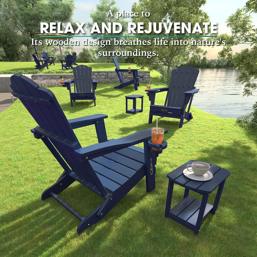 THOEOE Folding Adirondack Chair Set of 2, HDPE All-Weather Outdoor Chair
