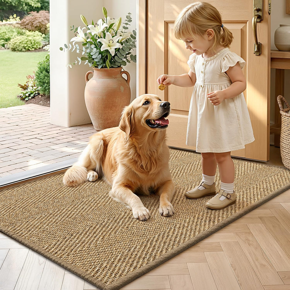 LUMI Indoor Door Mat 20"x32", Non-Slip Handwoven Sisal Rug, Herring...