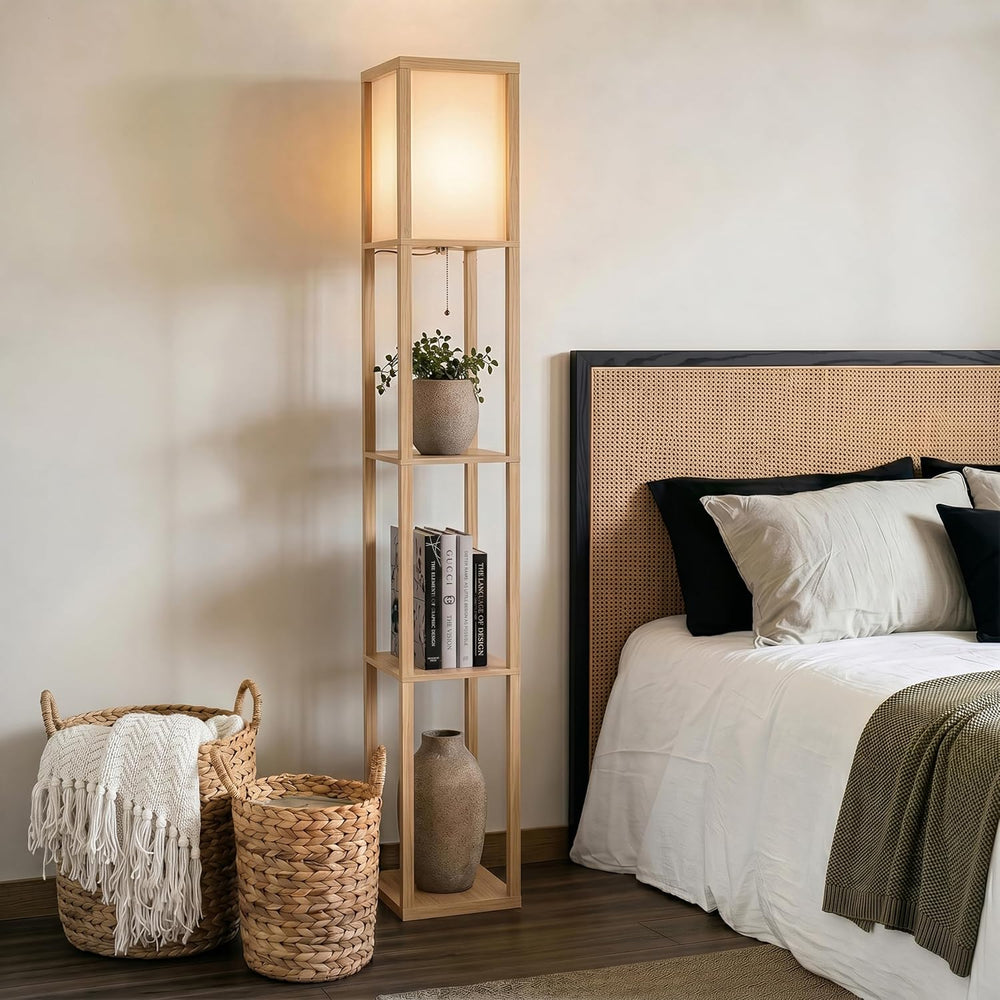 Brightech Maxwell - Modern Shelf Floor Lamp with Lamp Shade & Warm White ...
