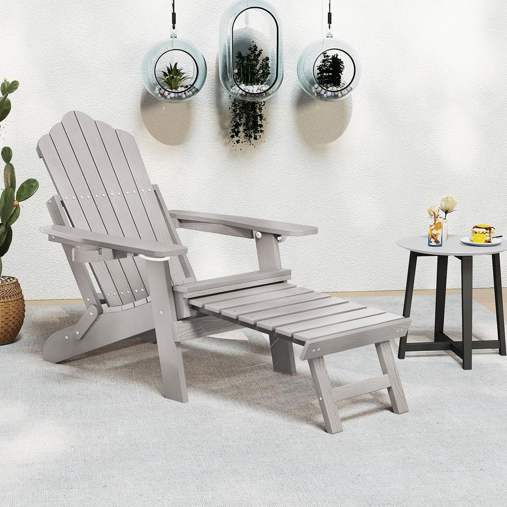 Giantex Folding Adirondack Chair, All-Weather Lounge Chair with Adjustable Ba...