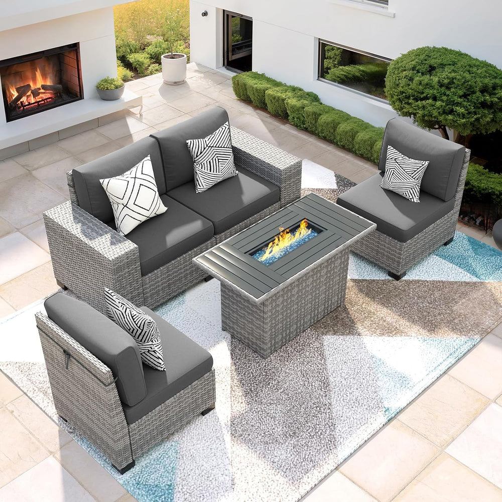 Patio Furniture Set with 44'' Fire Pit Table, 5 Pcs Outdoor Sectional...