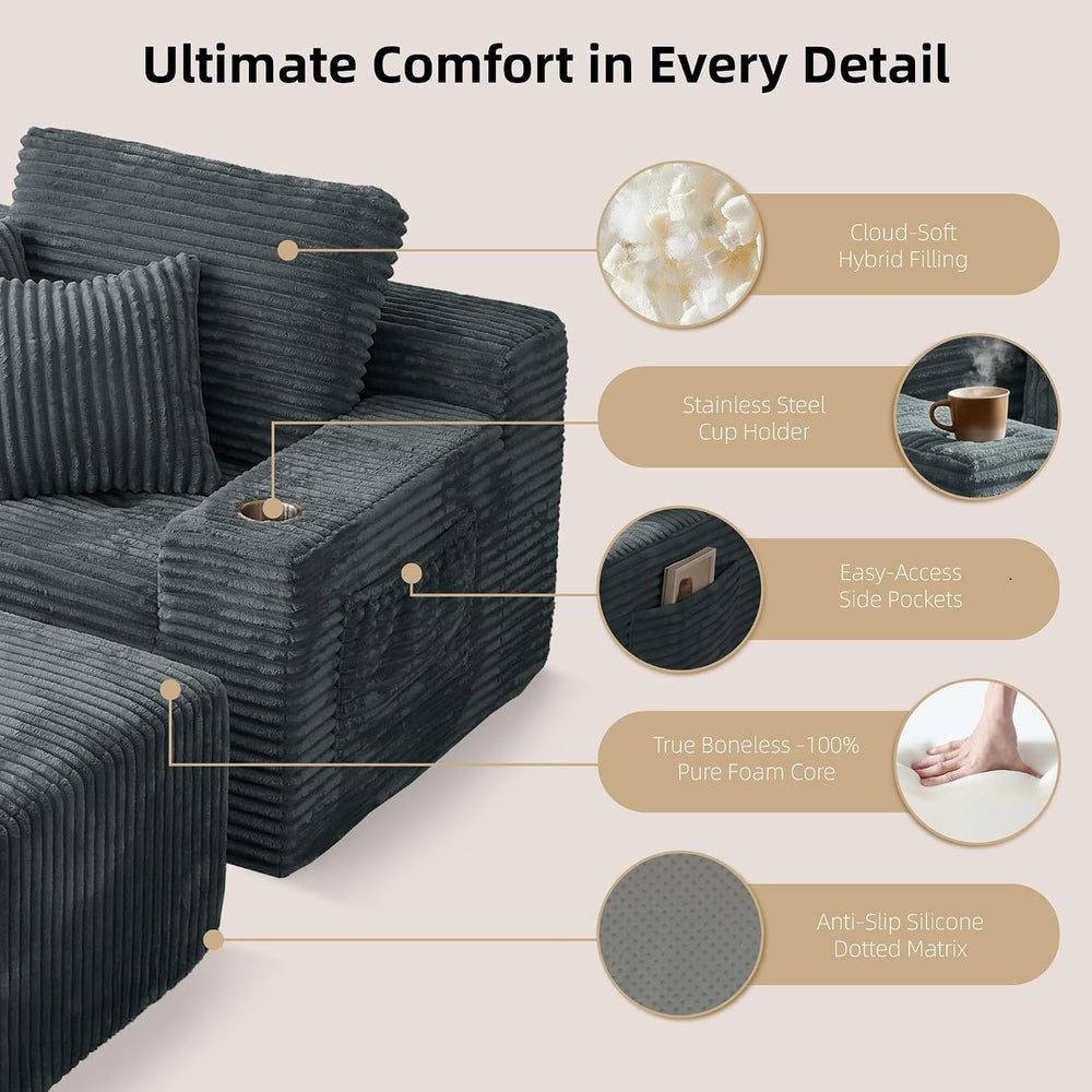 66" Oversized Boneless Chaise Lounge Chair with Ottoman Indoor