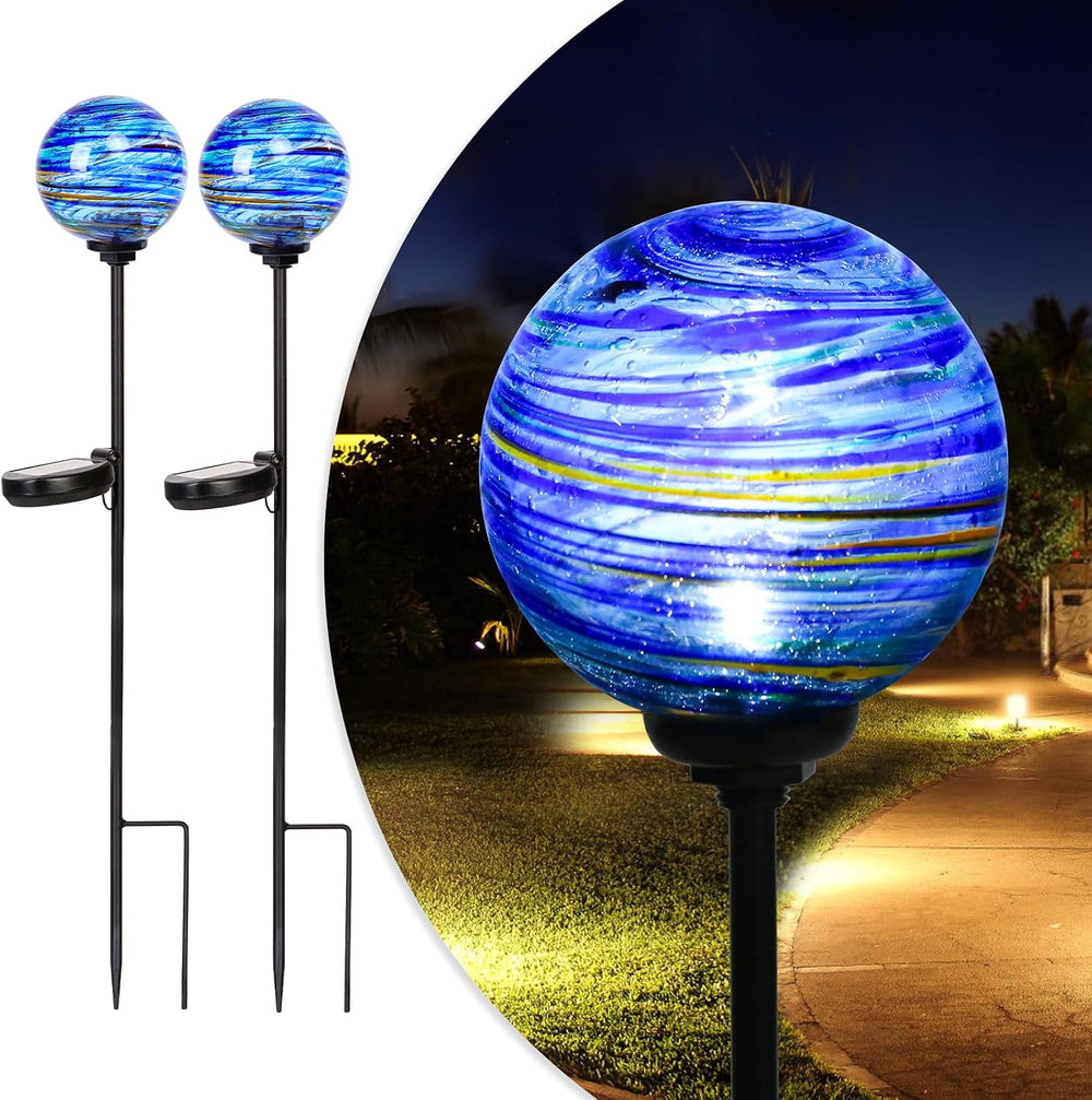 Decorative Solar Garden Lights, 4" Glass Globe Outdoor Stake for Yard Lawn
