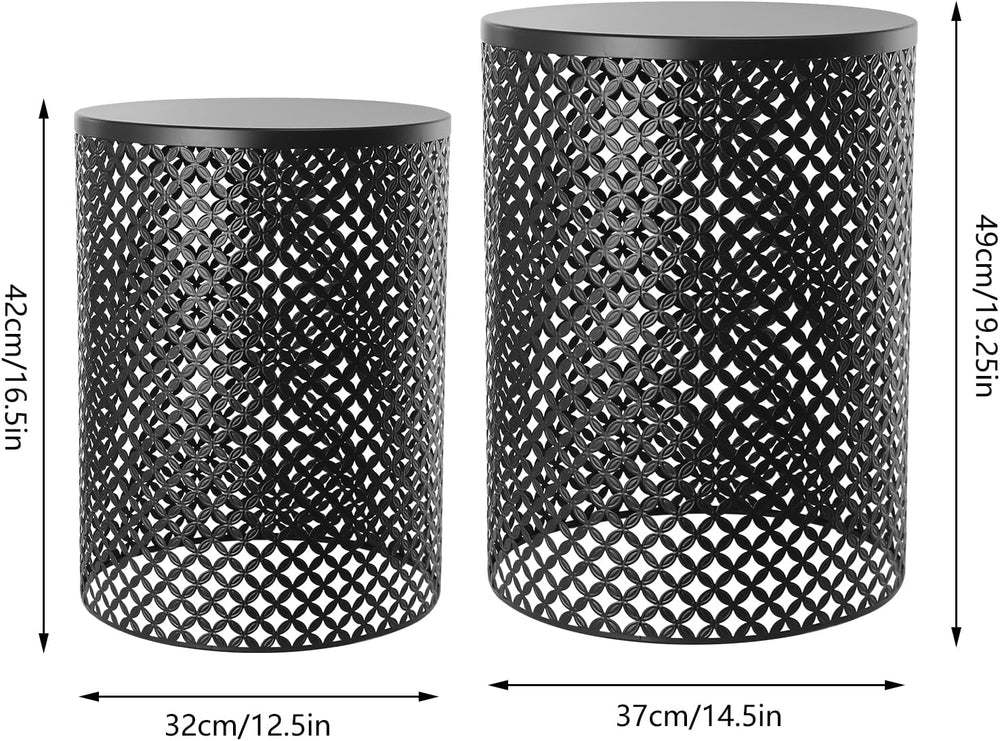 Set of 2 Outdoor Side Table, Garden Stool for Patio, Metal Accent Table Moder...