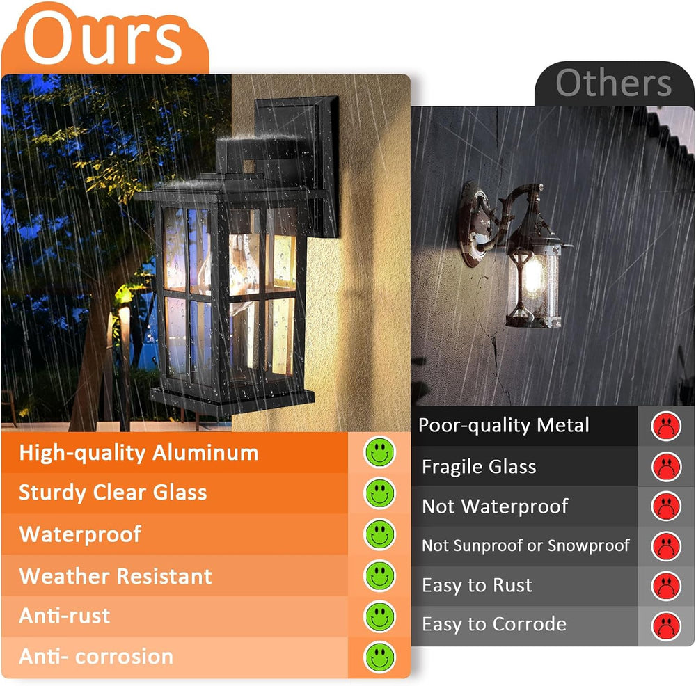 BesLowe 2-Pack Outdoor Wall Light Fixtures, Exterior Porch Lights, Black