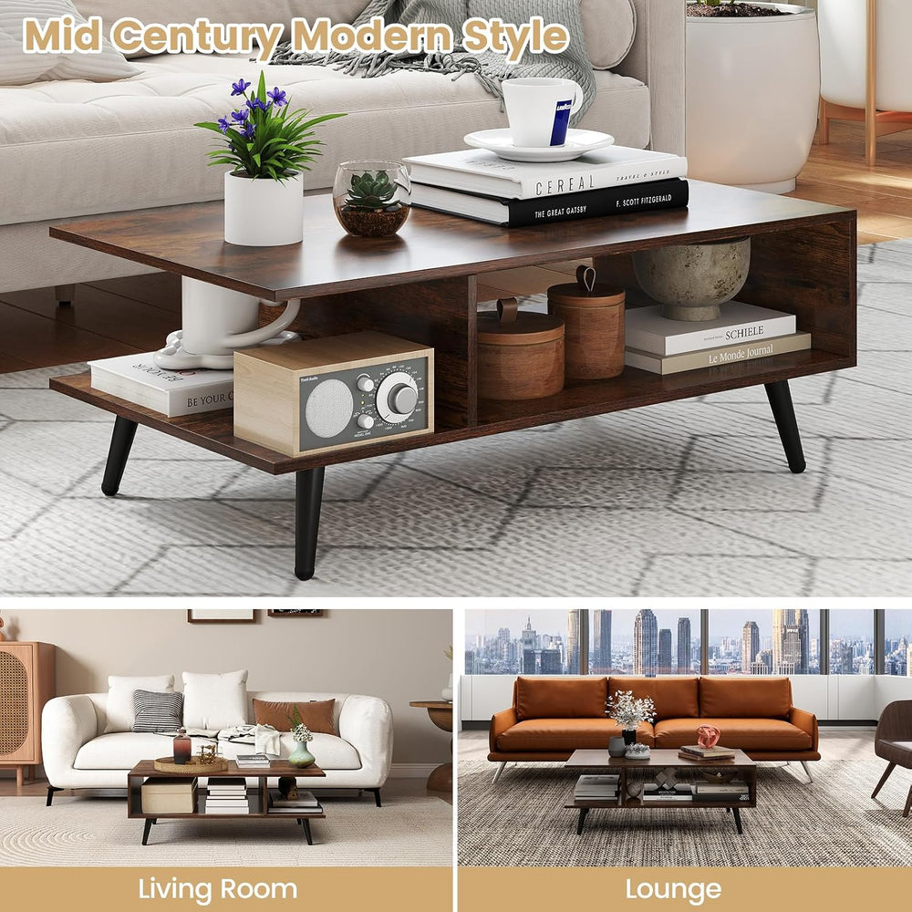 GIANTEX Coffee Table with Storage, Mid Century Modern Center Table for Living...