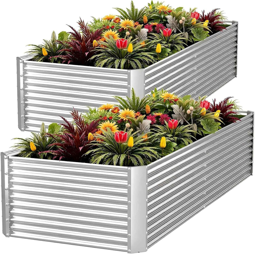 2pcs Tall 8ft Galvanized Raised Garden Bed Outdoor,Steel Garden Bed for Veget...