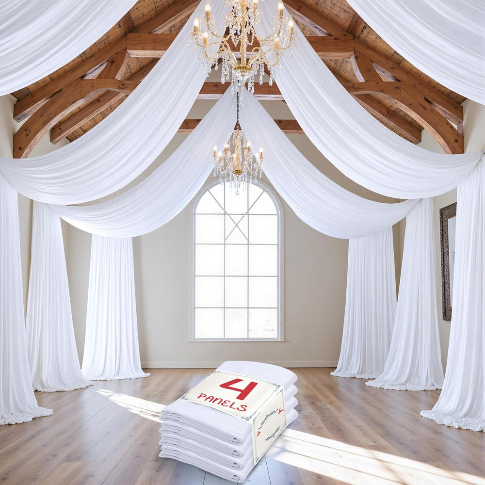 20 ft×20 ft White Ceiling Curtain Drapes for Weddings Parties, Wrinkle Free P...